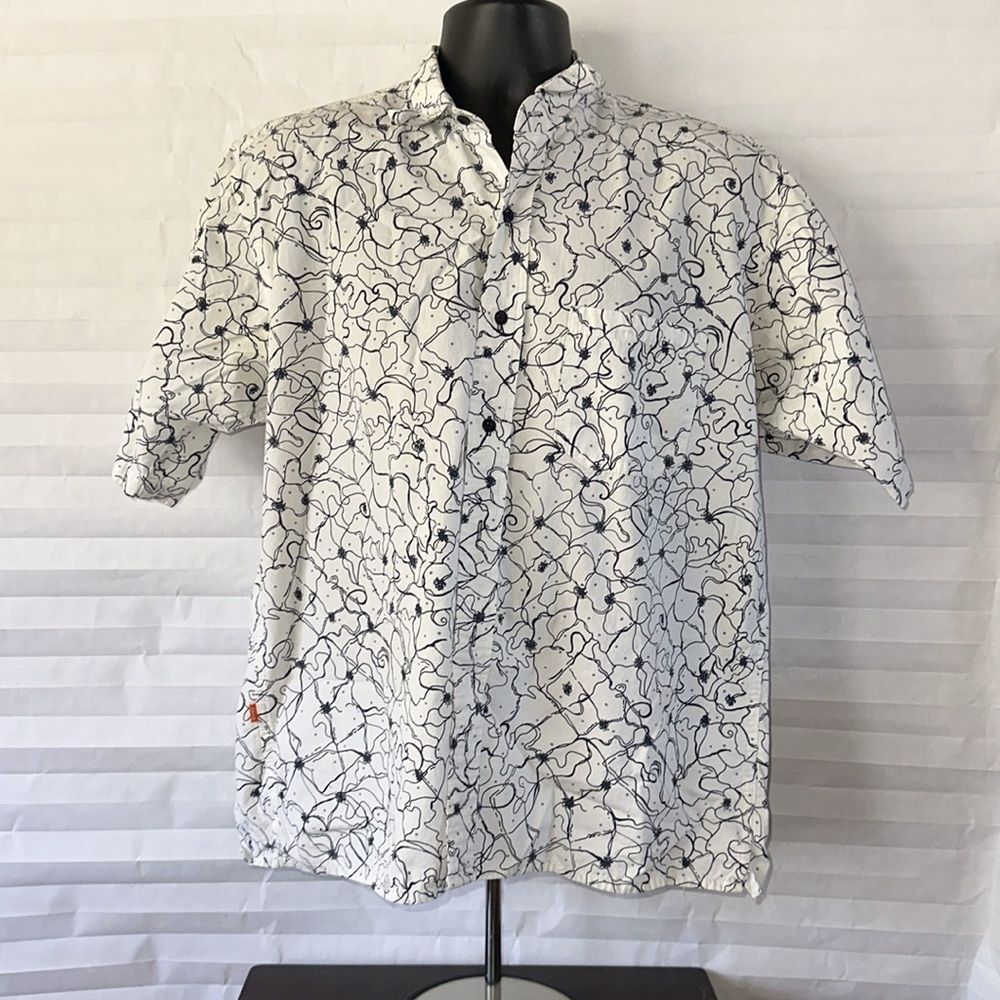 Agazi Men’s Vintage White Blue Casual Button Down Shirt Size L Large
